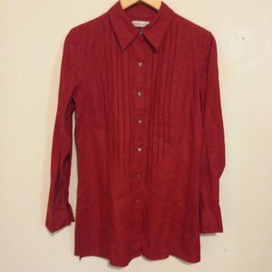 Valerie Separates Tunic Button Front Blouse-Size Medium-100% Linen-Collared